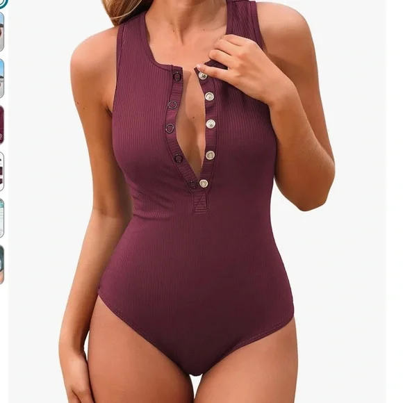 Charmo Ribbed Racerback Womens One Piece Bathing Suit - Picture 1 of 9